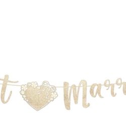  Just Married Banner, Pre-Strung Glitter Wedding Garland Banner  