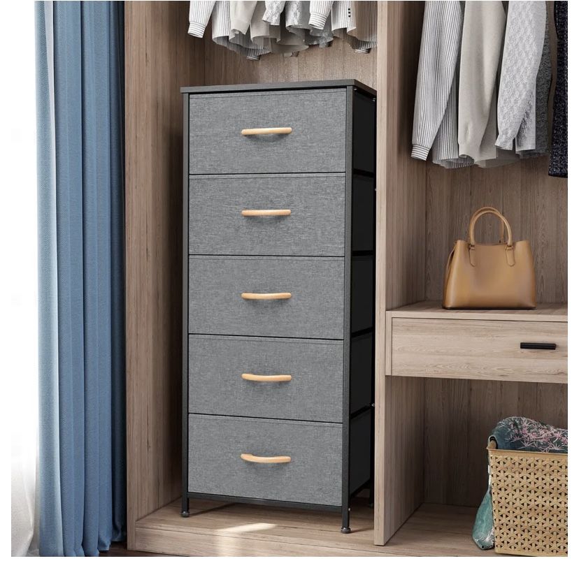 5 Drawers & 2 Dividers Vertical Dresser Storage Tower Organizer Unit for Bedroom