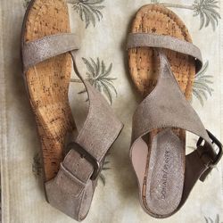 Donald J. Pliner Donni-Ma Leather Metallic Gold Slide Cork Wedge Sandals Sz 9.5