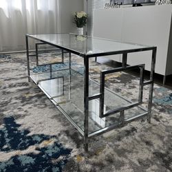 Chrome Coffee Table with Glass Shelving 