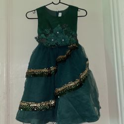 Girls' Emerald Green Party Dress with Gold Sequins