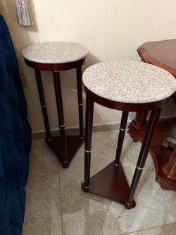 Pair of Marble Top Pedestal, end tables Plant Stands
