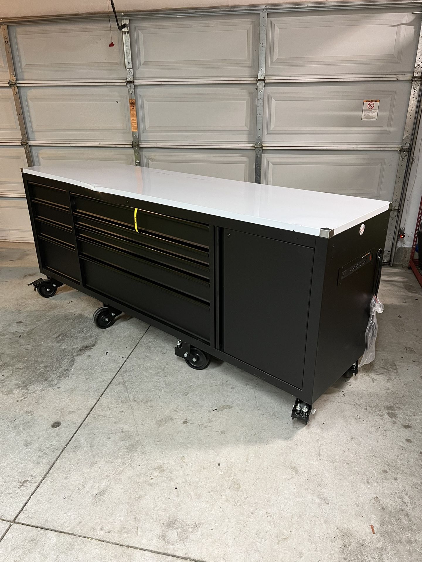 New Husky 96 in. W x 24 in. D 9-Drawer Heavy-Duty Mobile Workbench with Stainless Steel Top in Matte Black