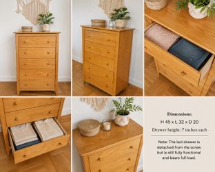 Solid Wood 5-Drawer Dresser / Chest – Excellent Condition | 45”H x 32”W