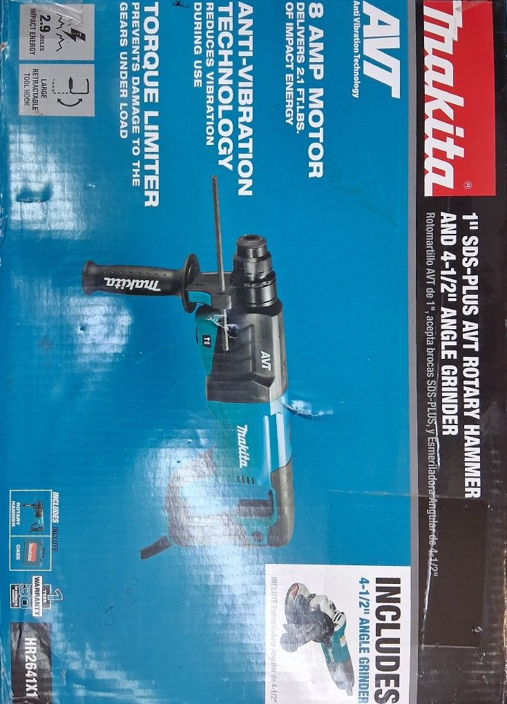 Makita 1" SDS-Plus AVT Rotary Hammer & 4-1/2" Angle Grinder HR2641x1 - BRAND NEW