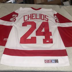Authentic Jsa Auto Chris Chelios Detroit Red Wings Jersey Men Medium Ccm Clean