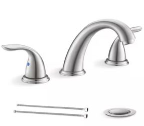 Phiestina Brushed Nickel 3-Hole 8 in. Widespread Bathroom Faucet Low Arc 2-Handle Bathroom Vanity Faucet