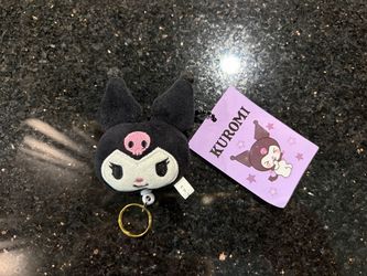 Sanrio Kuromi Plush Face Mascot Keychain Bag Charm with Retractable String