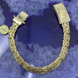 $5200 Yellow Gold Byzantine Saint Jude San Judas W Zirconia Bracelet