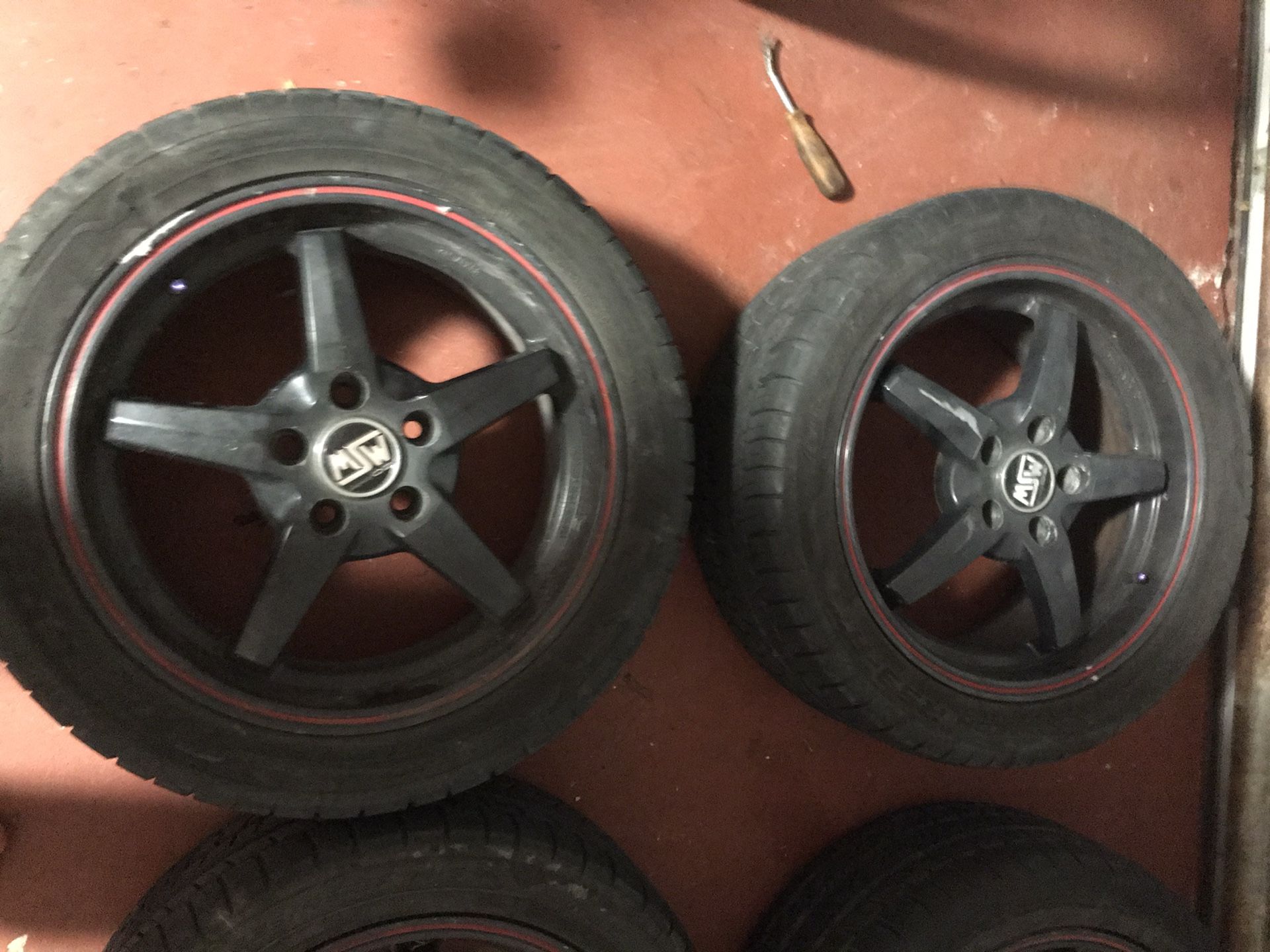 4 wheels with tires staggered
