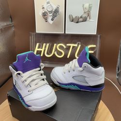 Nike Air Jordan 5 Retro OG (TD) Size 6C White Emerald Grape (HQ7981-100)