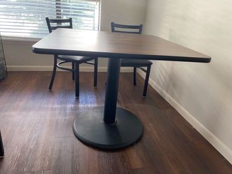 5-Piece Walnut Top/Black Vinyl Seat Table and Chair Set