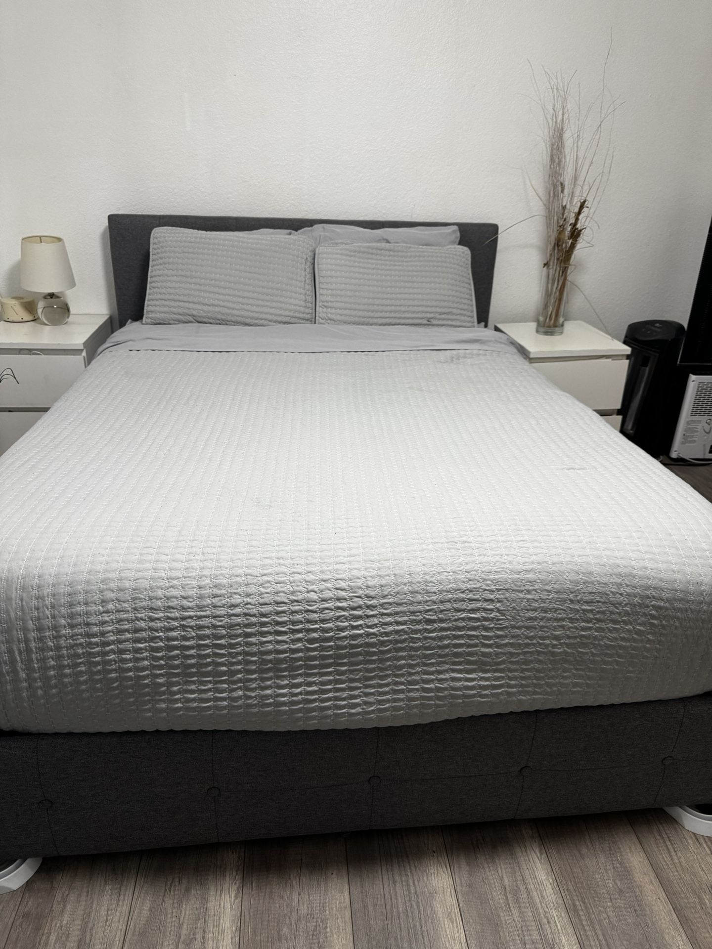 Queen size Bed Frame With Linen Headboard 