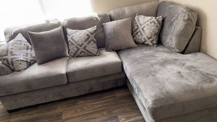 Gray Fabric Sectional Sofa with Chaise and Large Fabric Swivel Chair