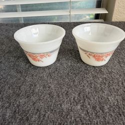 Vintage Indopal Indonesia Pink Floral Milk Glass Bowls Set of 2
