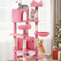 YITAHOME 75” Multi-Level Cat Tower with Scratching Posts & Hammocks, Large Activity Structure, Pink 
