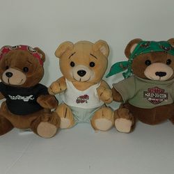 Lot of 3 Vtg Harley Davidson Bean Bag Bears 6" Stuffed Plush Biker Toys Roamer