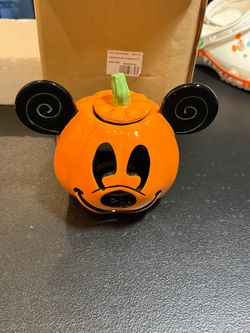 Disney Mickey Mouse Halloween Pumpkin Ceramic Cookie Jar