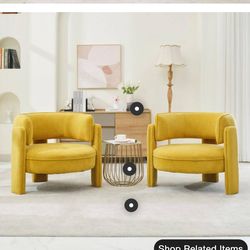 /Accent Chairs/JEAREY Accent Chairs JEAREY Polyester Solid Wood Round Arm Upholstered Accent Chair in Gold set 2 $250