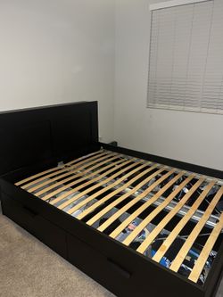 QUEEN SIZED Bed frame with storage & headboard - BRIMNES