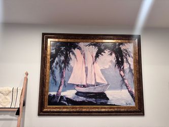 Large framed wall art piece is an art print of Sailboat, Santa Barbara