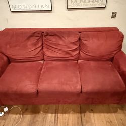 Red Suede Couch with Pull out bed