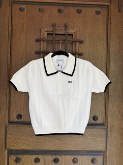 Lacoste Women’s Polo Shirt in White with Black sweater Size  L
