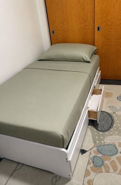Minimalist Storage twin size Bed & Memory foam mattress -White Frame