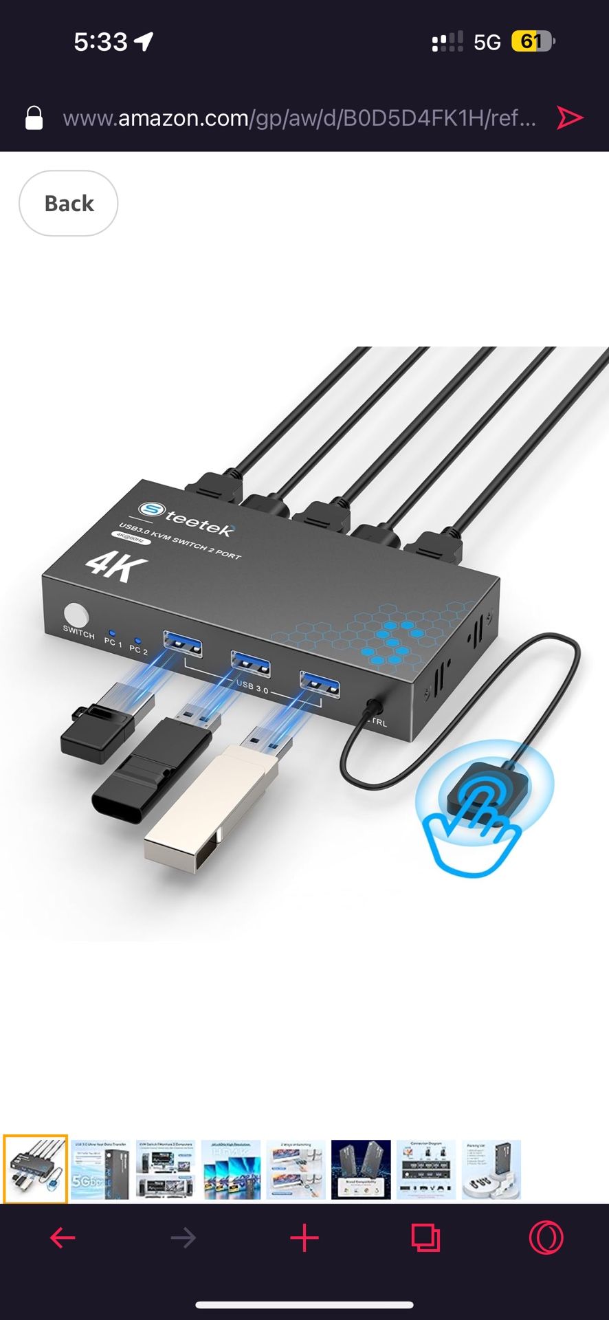 USB 3.0 HDMI KVM Switch 1 Monitors 2 Computers, 4K@60Hz KVM Switches for 2 Computers Sharing Monitor Keyboard Mouse Hard Drives Printer, with EDID Ada