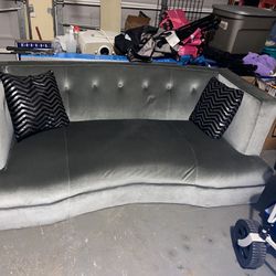 Velvet Sofa W/ 2 Black & Silver Pillows 