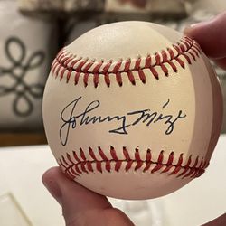 Johnny Mize Autographed Baseball w/ Display
