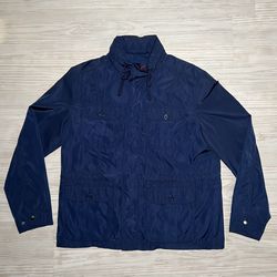 Men's Merona Rain Jacket w/ Packable Hood, Blue, Size L