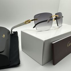 Cartier 24K Gold/Gray White Buffalo Horn Buffs Glasses