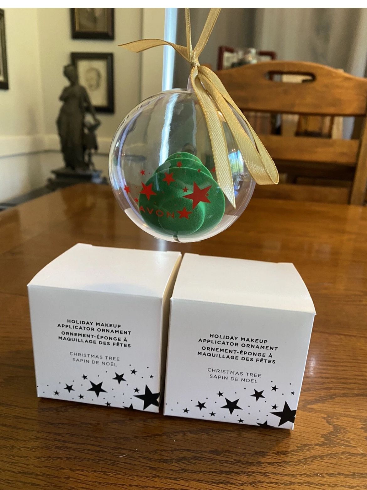 New avon Holiday make up applicator ornament Christmas tree set of two