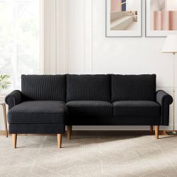 ovios 81.5" L-Shape Sofa Couch with Chaise, Minimalist Plush Corduroy Couches with Comfy Cushions, Modern Luxury Deep Seat Cloud Sofas for Living Room