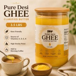 Pure Desi Ghee Clarified Butter – 3.5 lbs | Keto Friendly | Rich Source of Vitamins A, D, E & K | High Smoke Point | Perfect for Cooking & Morning Cof