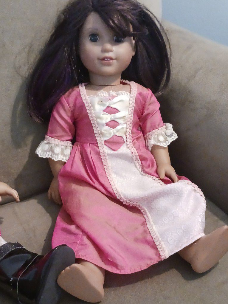 American Girl Doll In Pink Dress Brunette