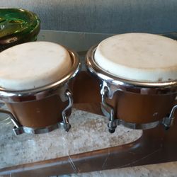 Mini Bongo Drums Wood Metal Animal Skin Musical Instrument