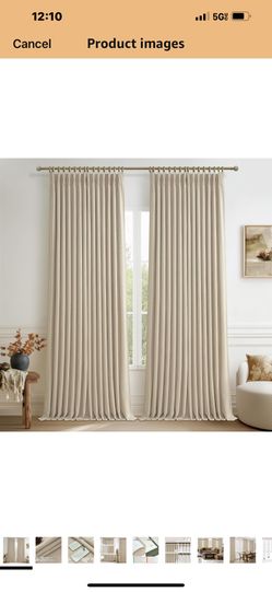 Pleated Drapes Beige Pinch Pleated Blackout Linen Double Layer Bedroom Curtains 92 Inches Long 2 Panels Set, Memory Trained Soundproof Room Darkening