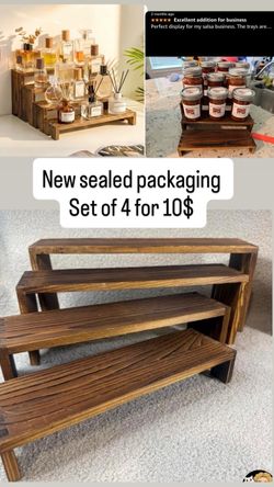 Set of 4 Wood Risers Tiered Display Stands Wooden Cupcake Stand Large Perfume Organizer Stackable Food Display Risers for Party Dessert Table Cologne