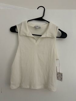 Poof! Ribbed Collared Sleeveless Tank - Cream NWT