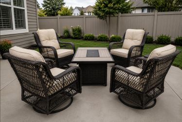 Outdoor 4 Swivel Glider + 50k BTU Fire Table Conversation Set
*New - Same-Day Delivery*