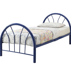 Metal Twin Bed Set 79" x 39" x 33"H Contemporary Blue Metal Tube Fan Style Round Headboard and Footboard Twin Size Bed