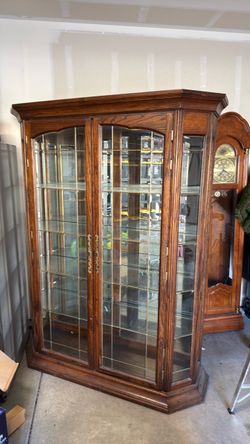 Barker Bros. Fine Home Furnishings – Large Oak Glass Display Cabinet – $550 OBO
