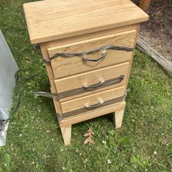 Side Table Stand Drawer Cabinet Tan Beige Wood
