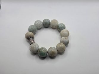Jade Carved Bead Bracelet w/ Silver Accent – Great Condition