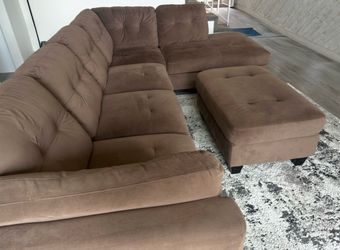 Chocolate Brown Fabric Sectional with Matching Ottoman