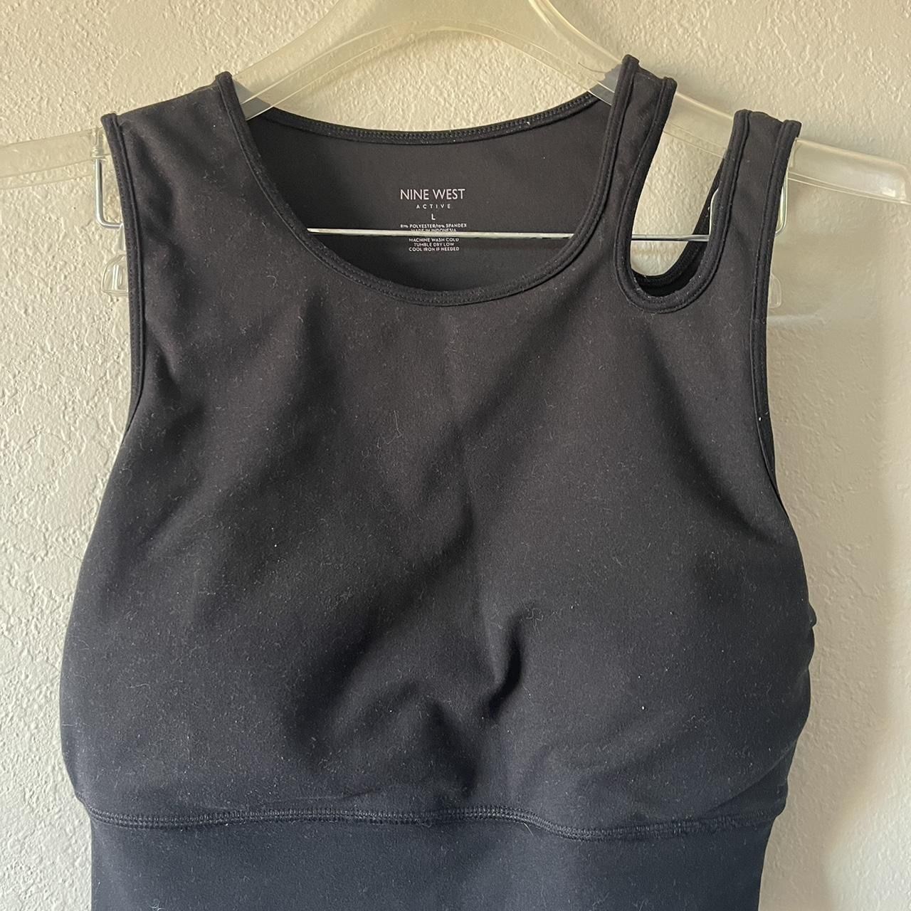 Nine West, Woman’s Black Shoulder Cutout SportsBra Crop Top, Size L