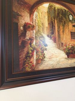 Framed Tuscan Cobblestone Alley Oil Painting