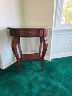 ✨ Elegant Demi-Lune Accent / Console Table – Wood Inlay & Drawer ✨